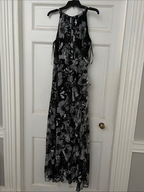 BEIS Black & Gray Floral Halter Maxi Dress
